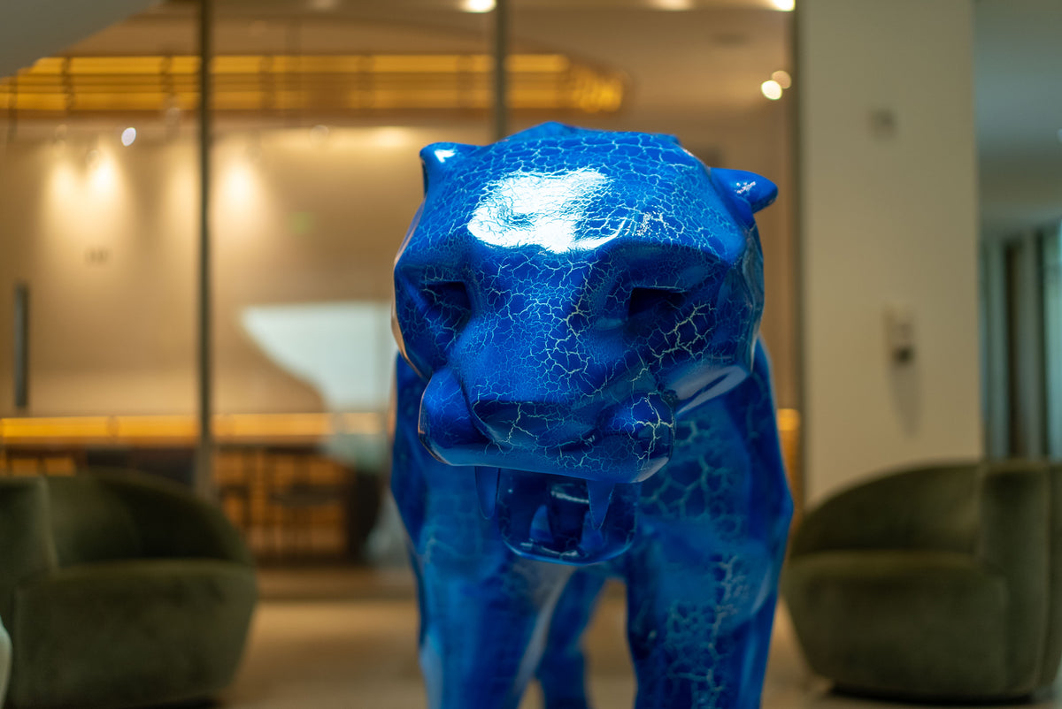 Blue Panther by Richard Orlinski, close-up, ARC Beverly Hills lounge